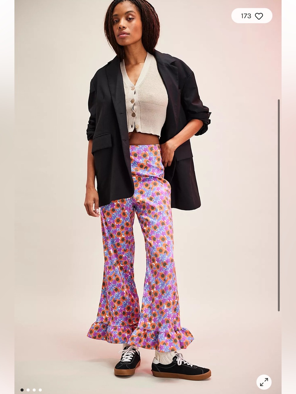 Celia B x Free People Trihla Floral Ruffle Hem Wide-Leg Pants
